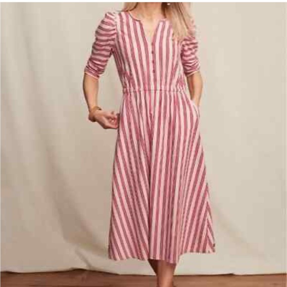 Matilda Jane Dresses & Skirts - Matilda Jane Striped pink and Red heart to heart Dress pockets puff sleeve sz M